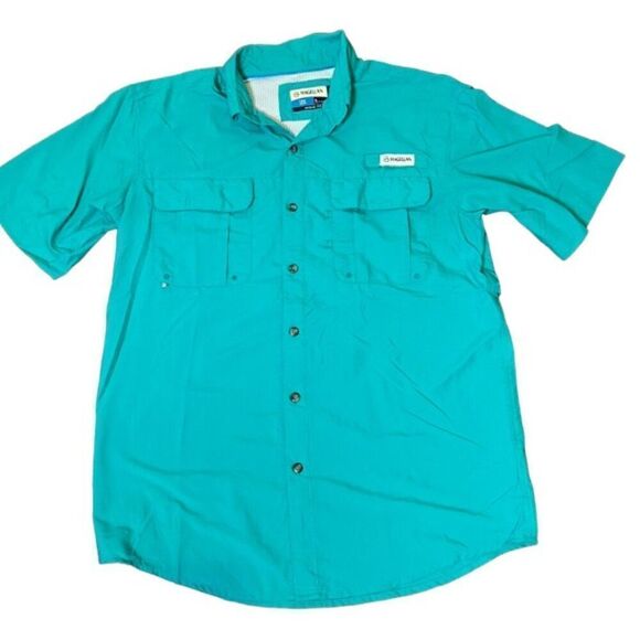 MAGELLAN Outdoors Men's Fish Gear Angler Fit Vented Button Shirt Aqua Size Small - Picture 1 of 9